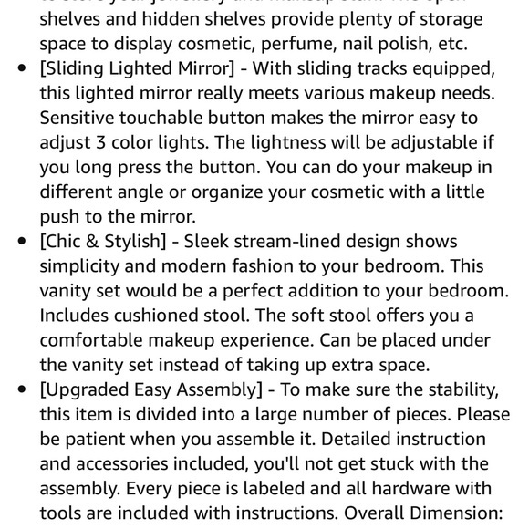 Make up vanity with chair NWT in box-I AM PAYING FOR SHIPPING, PRICE INCLUDES - Picture 6 of 11